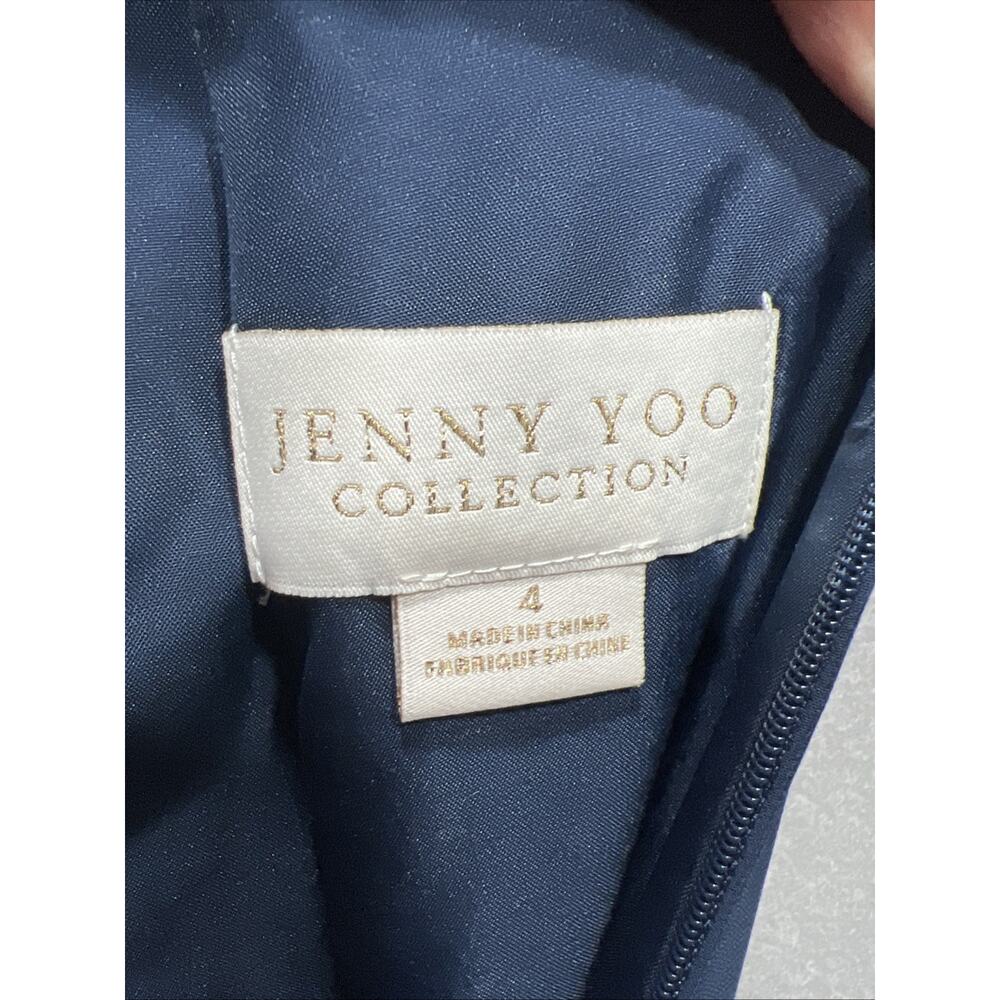 Jenny Yoo Collection Navy Deep V Neck Pleated Chiffon Maxi Dress Gown Sz 4 $285 - Picture 10 of 15